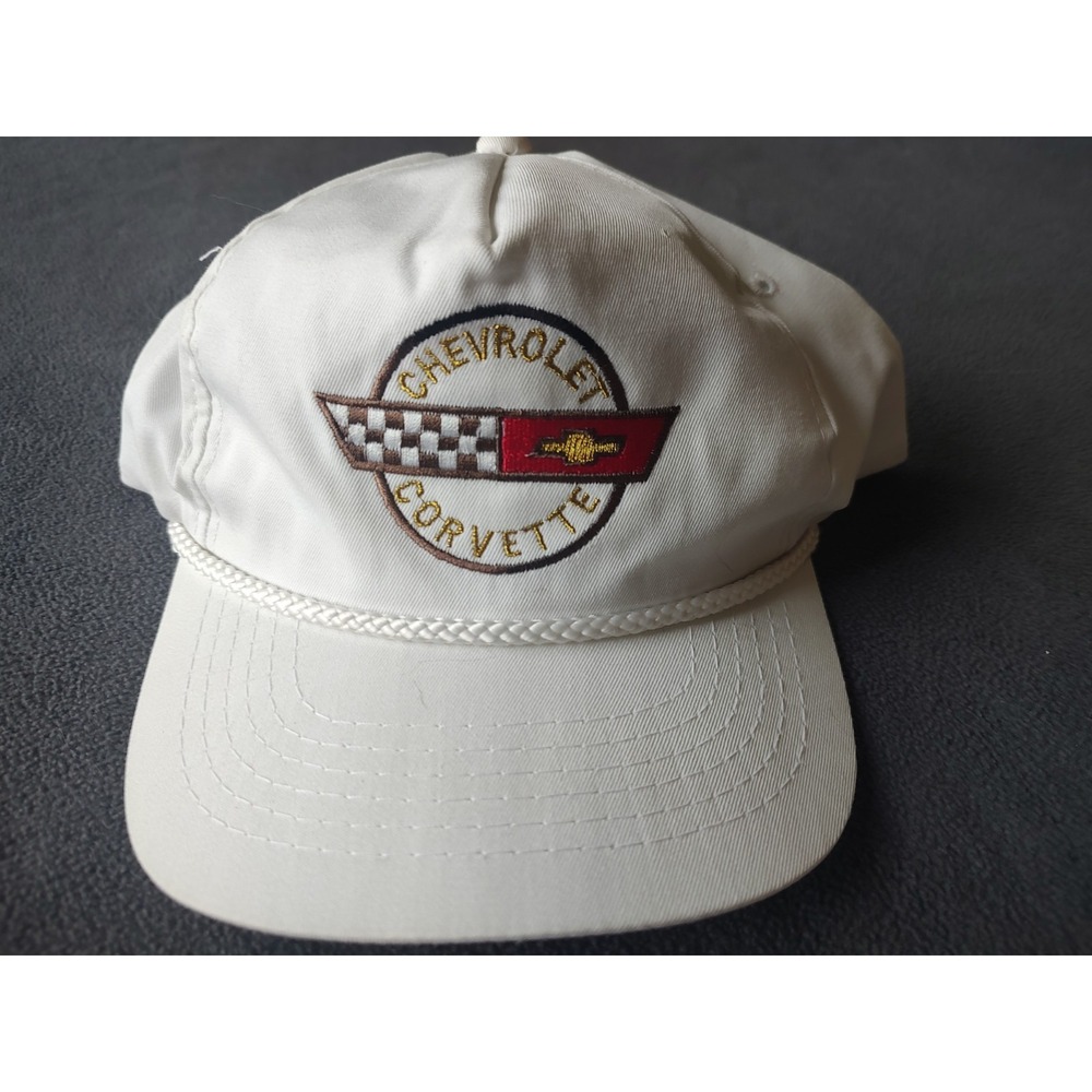 Vintage Chevrolet Corvette Car Hat Cap Adjustable Embroidered White 80s
